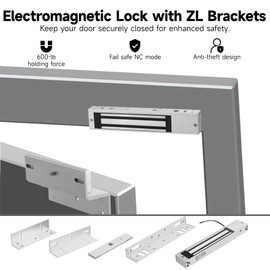 Lnrueg Electromagnetic Lock with ZL Brackets, Waterproof Electric Magnetic Door Lock with 600lbs Holding Force for Inswinging Door, 12VDC Fail Safe Gate Lock for Access Control System, (no)