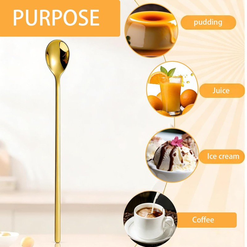 8 Pcs Gold Espresso Spoons, 6.7" Long Handle Small Coffee