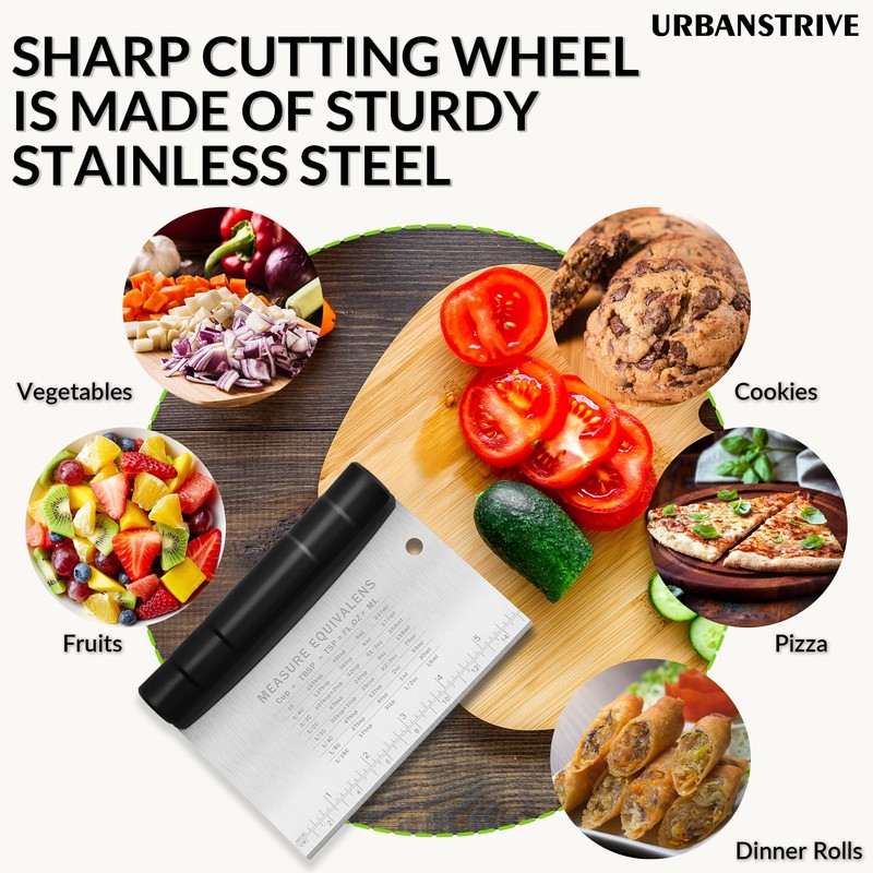 Urbanstrive Bench Scraper for Baking, Stainless Steel Dough Cutter and