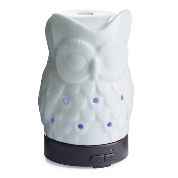 Airome Owl Medium Porcelain Essential Oil Diffuser|100 mL Humidifying Ultrasonic Aromatherapy Diffuser 8 Colorful LED Lights, Intermittent & Continual Mist, Auto Shut-Off, White