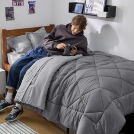 Bedsure Twin XL Comforter Set - 5 Pieces Reversible Grey Bedding, Twin XL Size Bed Set for All Seasons, Bed in a Bag with Down Alternative Comforter, Sheets, Pillowcase & Sham