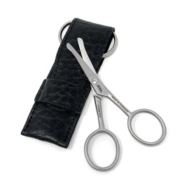 Solingen Nose & Ear Scissors - Stainless Steel Rounded Tip Scissors for Eyebrow, Nose Hair, Mustache and Beard - Made in Solingen & Germany by GÖSOL | Packed with Full Grain Leather Case