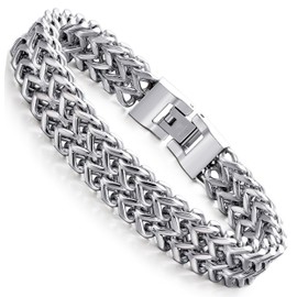 KALVICA Stainless Steel Bracelet Men's Silver Bracelets Curb Chain Bracelet for Men Boys Heavy Links Link Bracelet 12 mm Width 20.5 cm / 22 cm Length, Stainless Steel