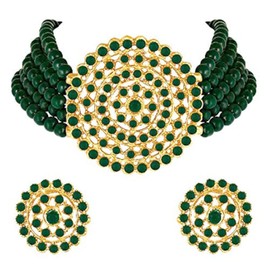 Aheli Pearl Diamond Choker Necklace with Round Earrings for Women Indian Traditional Bollywood Fashion Jewelry Set