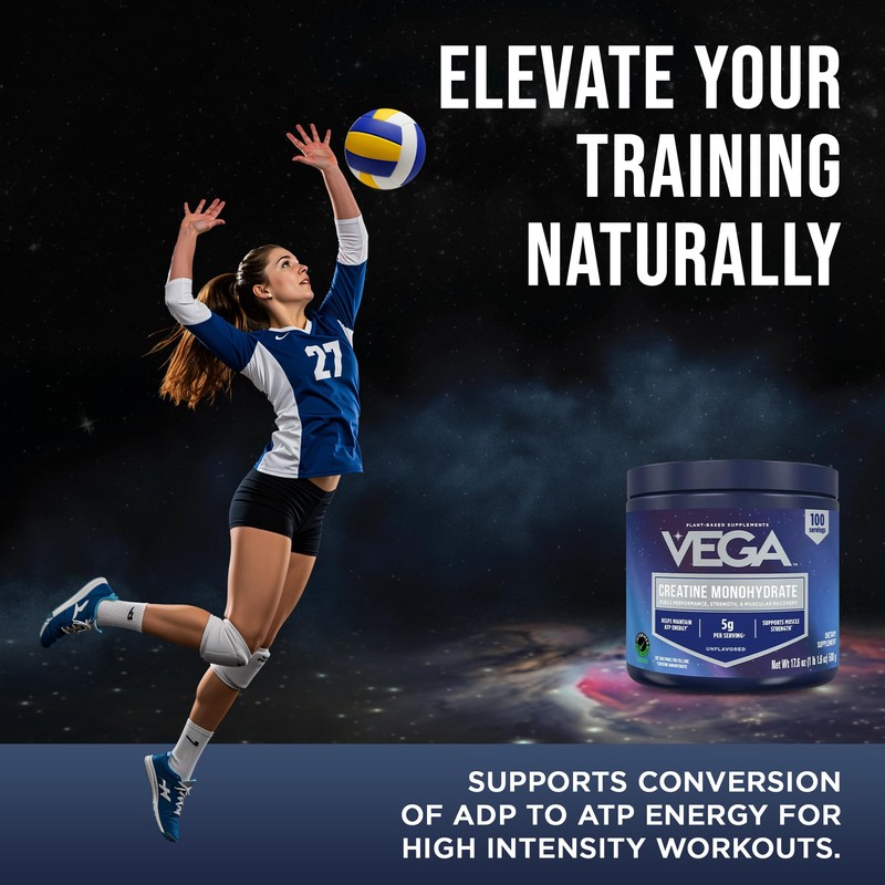 Vega Micronized Creatine Monohydrate Powder, Unflavored – 5g Pure Vegan