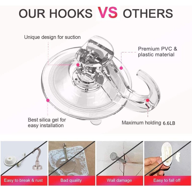 Elegear Pack of 4 Suction Cup Hooks Strong Max 3