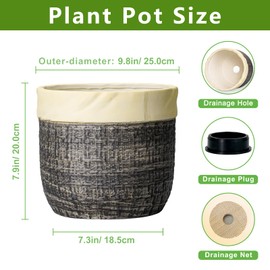 9.8 Inch Planter, Ceramic Planter, Round Pot for Plants, Light Black
