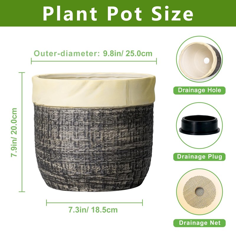 9.8 Inch Planter, Ceramic Planter, Round Pot for Plants, Light
