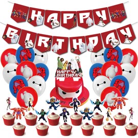 Baymax Birthday Decoration Party Set, Big Hero 6, Big Hero Six, Anime, Dayzney Character, Cute, White, Kids, Boys, Girls, Balloons, Happy Birthday Garland, Set of 32