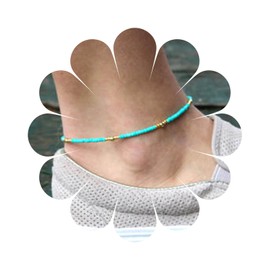 Andelaisi Boho Turquoise Bead Ankle Bracelet Gold Copper Beaded Anklet Bracelet Vintage Ball Bead Chain Anklet Minimalist Turquoise Anklet Foot Chain Jewelry for Women
