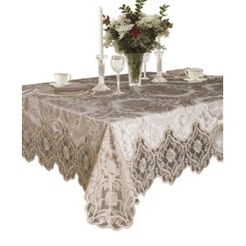 Violet Linen Elegant Velvet Lace Sheer Floral Deluxe Design Tablecloths, 70" x 120", Taupe