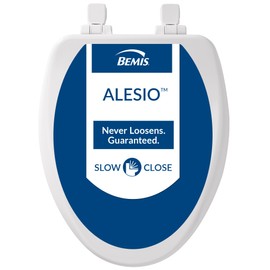 Bemis Alesio II Slow Close Toilet Seat, Easy Clean Hinges and Adjustable Perfect Fit Wood Seat, Made in USA, Elongated, White