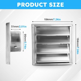 4-Inch Metal Dryer Vent Cover, Stainless Steel Wall Mount with Louvered Design, Exterior Vent with Screws and Gasket