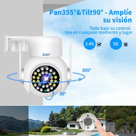 2NLF Cámara de Seguridad Exterior,HD 2K Cámara de Seguridad WiFi Inalambrica para Exteriores,Pan&Tilt 360 Grados, Detección de Movimiento y Sirena,Visión Nocturna Full-Color,IP66,Solo 2.4G WiFi