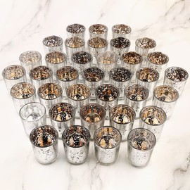BTGLLAS Silver Mercury Glass Tea Light Holders Set of 36 - Elegant Votive Candle Holders for Weddings, Showers and Home Decor - Perfect for Table Centerpieces and Parties (Glass, Silver)