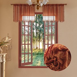 WAZZIO Terracotta Window Curtains Over Sink Cotton Blend Crochet Sheer Kitchen Curtains 36 Inches Rod Pocket Farmhouse Vintage Lace Curtains Cafe Curtains Valance for Small Window,2 Panels