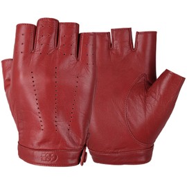 GSG SINCE 1998 Women’s Fingerless Leather Driving Gloves – Unlined & Breathable Half-Finger Design – Soft, Lightweight, Stylish Gloves for Driving, Cycling & Outdoor Red X-Large