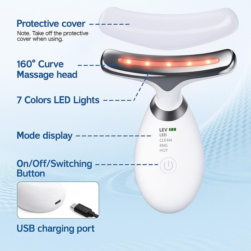 LED Face Massager 7-in-1, EMS Microcurrent Facial & Neck Massager,