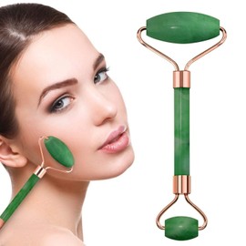 EZONEDEAL Portable Double Head Natural Green Jade Roller Massage Tool Face Lift Massage for Anti Wrinkle Facial Tool Jade Face Cheeks Forehead Eyes Neck Body