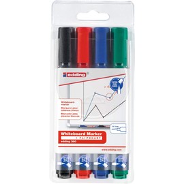 edding 360 Whiteboard Marker Set - Colourful Colours - 4 Whiteboard Pens - Bullet Tip 1.5-3 mm - Board Marker Wipe Clean - for Whiteboard, Flip Chart, Magnetic Board, Memo Board, Sketchnotes - Refillable