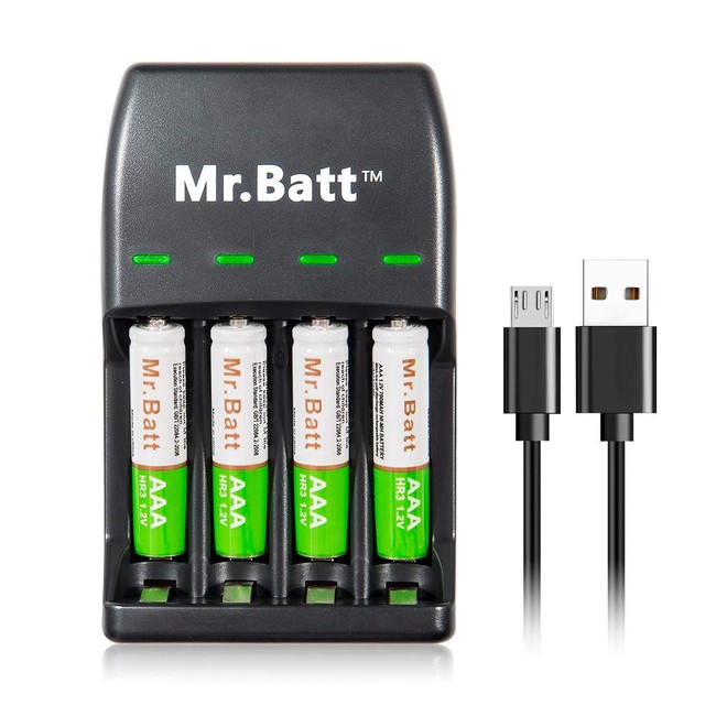 Mr.Batt Rechargeable AA AAA Charger with 700mAh High Capacity AAA Rechargeable Batteries (4 Pack)