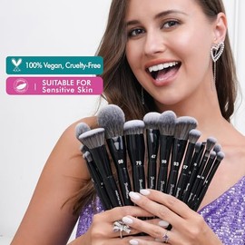 Bueart Design Juego De 19 Brochas De Maquillaje Profesionales Etiquetadas, Grandes, Para Base, Polvos, Contorno, Corrector, Sombra De Ojos, Rubor, Del