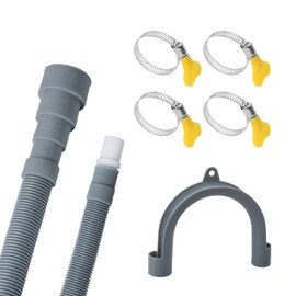 Washing Machine Drain Hose 5 FT, Flexible Dishwasher Drain Hose Extension Kit, Universal Washer Drain Hose, Corrugated Washer Hose w/ 1 Adapter 4 Hose Clamps 1 U-Bend Hose Holder