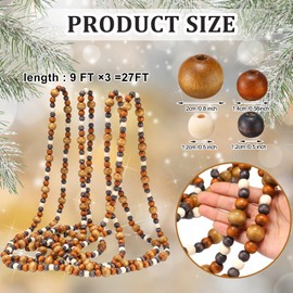 Briwooody 27 ft Long Christmas Wood Bead Garland 3 Pcs 9 ft Wood Christmas Tree Garland Decoration Vintage Beaded Garlands for Xmas Wedding Holiday Farmhouse Home Boho Decor(Neutral Colors)
