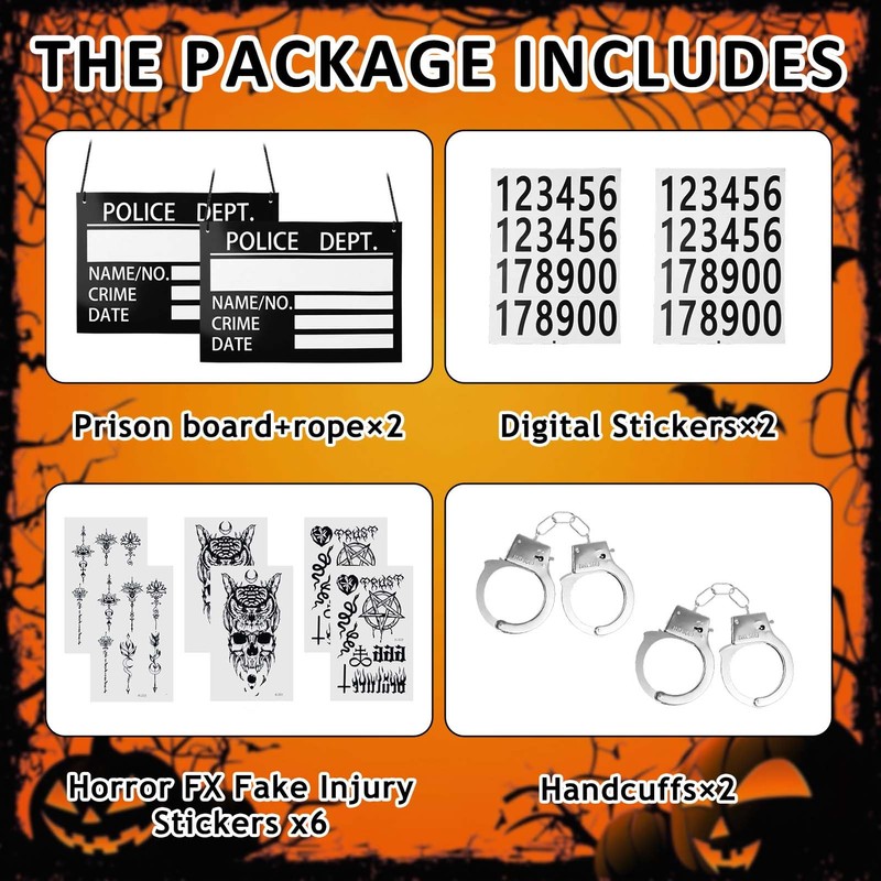 2Sets Halloween Prisoner Costume Accessories Set for Men Women Jail