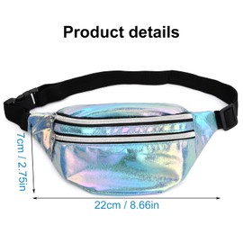 Laughhe Holographic Waist Bag, Waterproof Reflective PVC Belt Bag, Holographic Bum Bag for Women for Running, Hiking and Outdoor Activities, silver, holographic belt bag