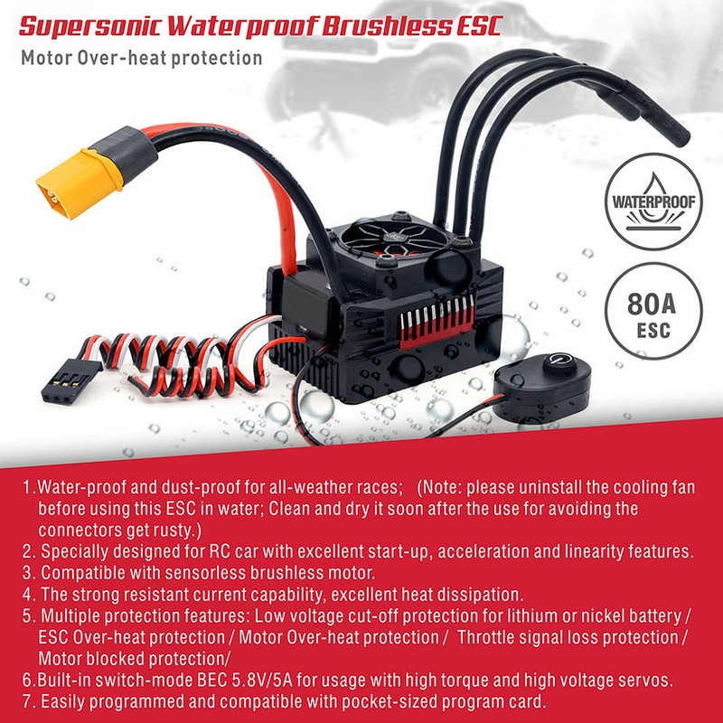 V2 80A Brushless ESC Waterproof Speed Controller with XT60 to