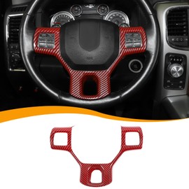 Hoolcar Interior Steering Wheel Cover ABS Trim for 2010-2017 Dodge RAM 1500 Accessories, Red Carbon Fiber