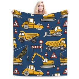 Construction Car Dark Blue Flannel Throw Blanket for Kids Boys Baby Toddler Teens Gifts Soft Warm Bedroom Throws for Home Couch Room Sofa Office Travel Camping Dorm Decor 50x40 Inch