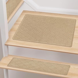 Stair Treads Non Slip Landing Rug for Wooden Steps Indoor, Peel and Stick Stair Treads Matching-Mat 20"X32" Landing Slip Resistant Stair Rugs for Kids and Dogs, Polyester Stair Landing Mat, Beige