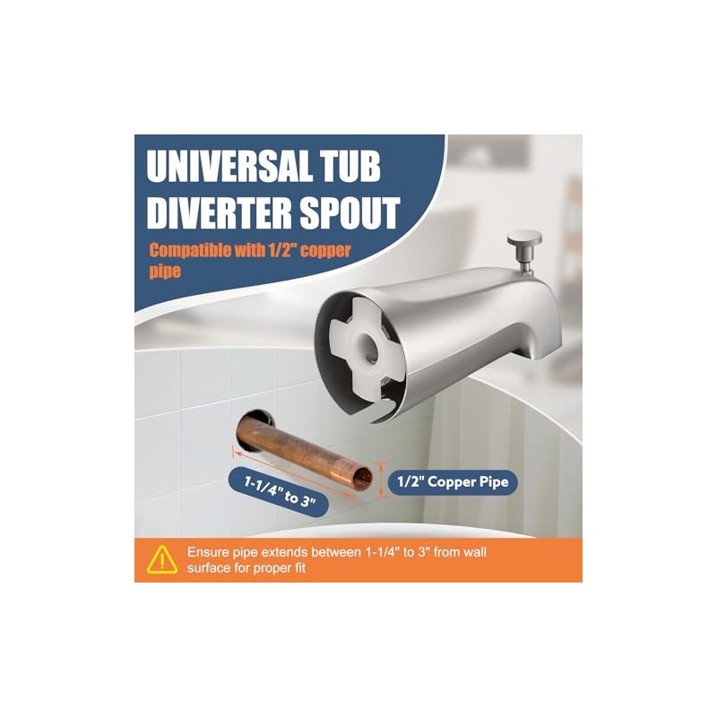 Universal Bathtub Tub Spout with Diverter, Fits 1/2" Slip-Fit Copper