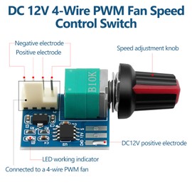 Hoembpn PWM Fan Speed Controller DC 12V 4-Wire Fan Governor Regulator with Knob Switch and LED Indicator, 25kHz Frequency, Compatible with PC Case/CPU Cooling Fan