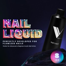 V Beauty Pure Monomer Acrylic Nail Liquid - Long-Lasting Nail Monomer Liquid for Smooth & Glossy Finish - Acrylic Nail Supplies for Nail Technicians, Salon & Manicures & Pedicures, HEMA-Free, 8 Oz