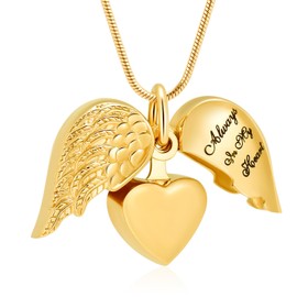 Cremation Jewelry Angel Wing Heart Urn Necklaces for Ashes Stainless Steel Memorial Keepsake Pendant for Women Men
