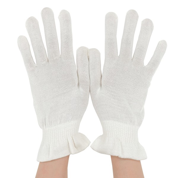 Silk Gloves, Prevents Rough Hands, Moisturizing, Hand Care While Sleeping, Nice Morning Sleep, Loose and Gentle Fit, Made in Japan, White, 1 Pair