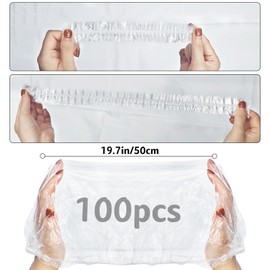 100 Pcs Plastic Shower Caps, Waterproof Hair Caps for Women Disposable, Large Clear Hair Cap for Salon, Spa, Bathing, Travel, Home Use, Hotel (100PCS, 19.7IN)