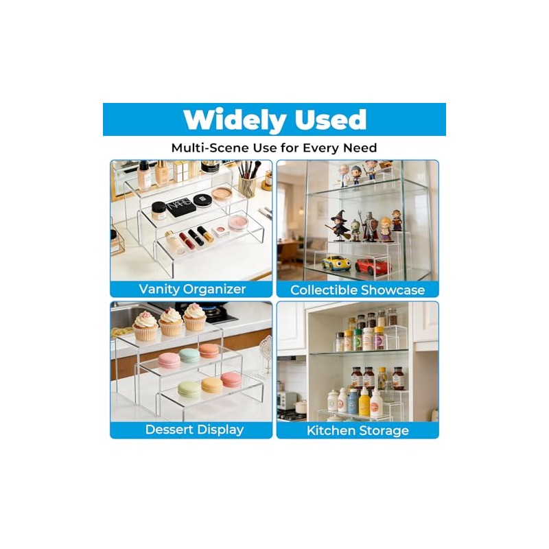 Pack of 4 Kitchen Organiser Shelves, Transparent Kitchen Cabinet Organiser,