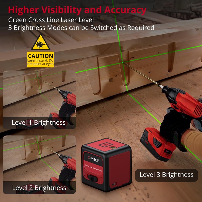 XUNTOP 100Ft Laser Level Self Leveling (±3°) with ±1.5mm/5m Accuracy