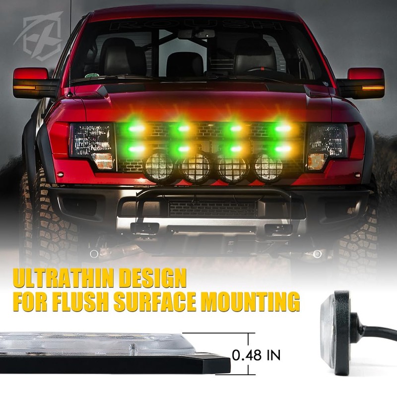 Xprite Amber Green LED Surface Mount Strobe Lights Kit, w/Control