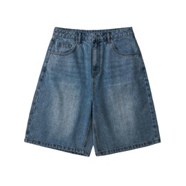 LuminBlaze Mens Baggy Jean Shorts Loose Fit Vintage Wide Leg Jorts Y2K Streetwear Hip Hop Casual Denim Shorts