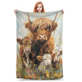 ainori - Manta de franela de felpa para la familia Highland Cow, ultrasuave, cómoda y ligera, cálida, esponjosa, acogedora, perfecta para sofá, viajes, recámara, cama, antibolitas de 50 x 60 pulgadas