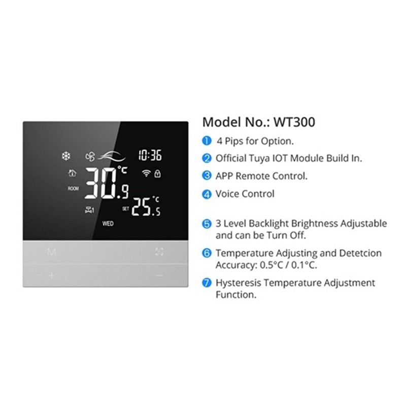 Snblzhef Temperature Controller Voice Tuya WiFi Smart Thermostat 4P Switch