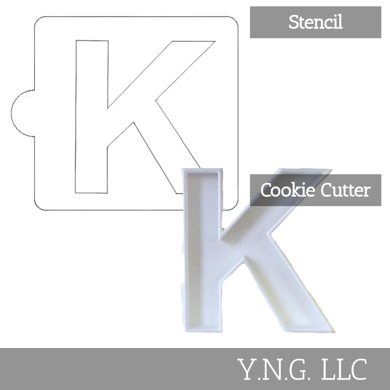 K LETTER ALPHABET STENCIL AND COOKIE CUTTER DECORATING SET MADE