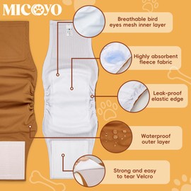 MICOOYO Belly Bands for Male Dogs, Reusable Dog Diapers Male, Washable Doggy Diapers for Puppy Training, Incontinence, Marking, XS, Pack of 3