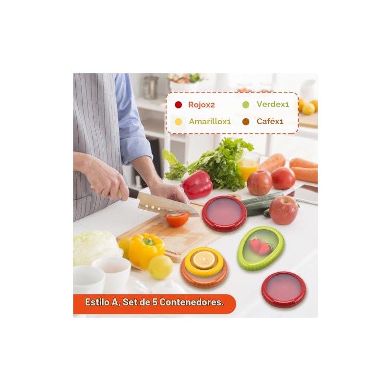 Recipientes Silicona Reutilizables 5 Unidades para Nevera, Conserva Cebolla, Tomate,
