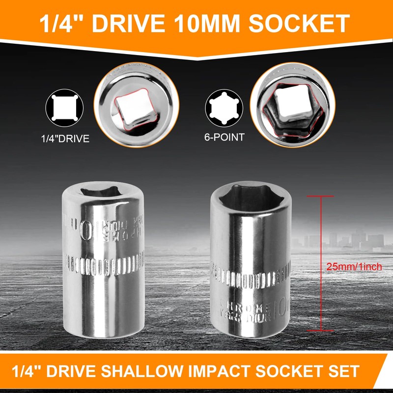 Utoolmart 1/4" Drive 10mm Socket, Shallow Socket Set, for General